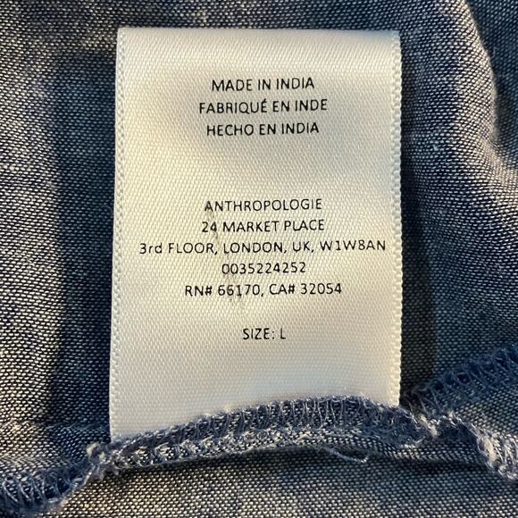 Rose & Rose Anthropologie Chambray Crochet Design Cotton Boho Casual Dress SZ L - Picture 9 of 11